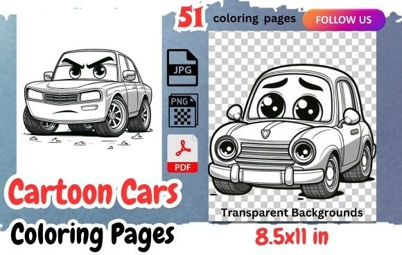 Download Cartoon Car Characters Coloring Sheets - Premium Bundle