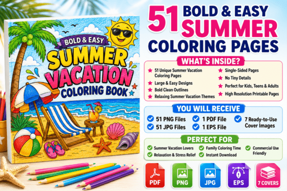 Download Bold &amp; Easy Summer Vacation Color Pages - Vacation Collection